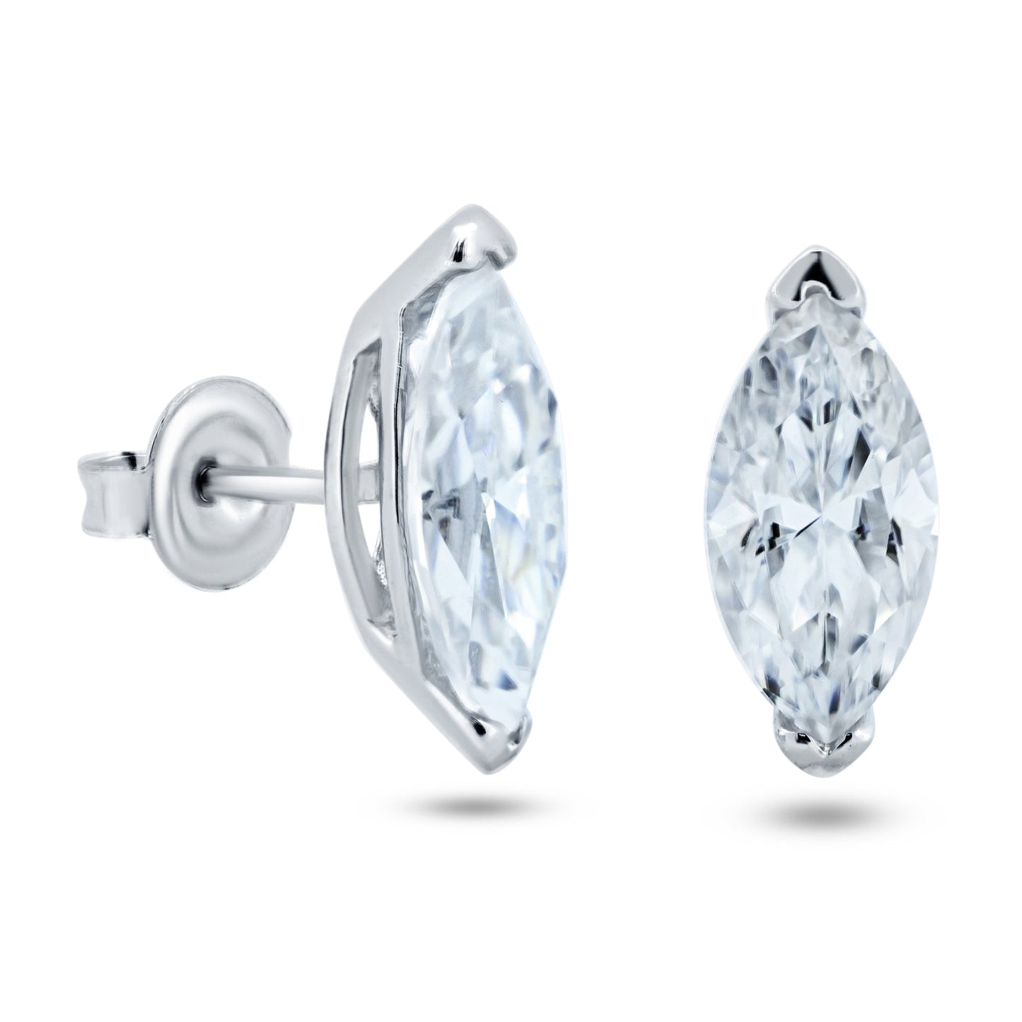 Sterling Rhodium Plated 925 Sterling Silver Moissanite Stone Marquise Earring - MGME00005 SPI