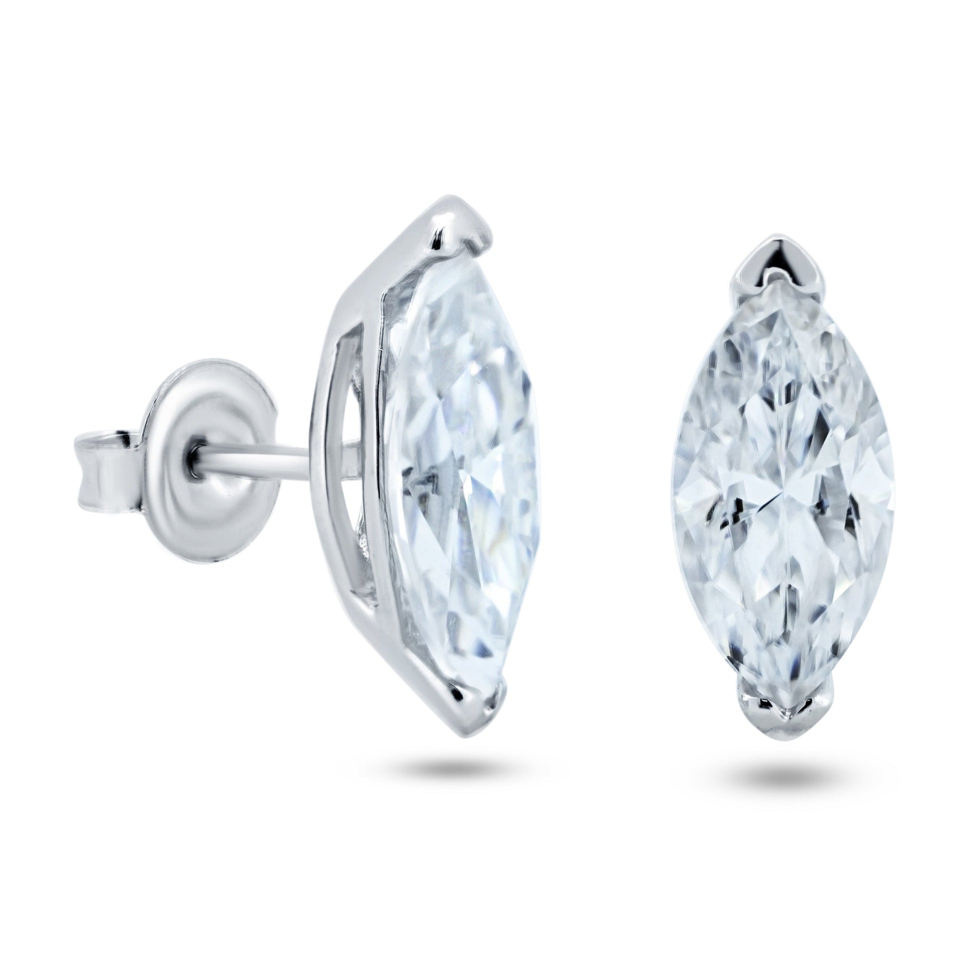 Sterling Rhodium Plated 925 Sterling Silver Moissanite Stone Marquise Earring - MGME00005 SPI
