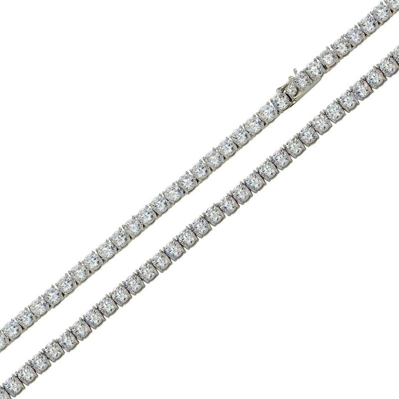 Rhodium Plated 925 Sterling Silver Moissanite Stone 3mm Tennis Necklace - MGMN00016 SPI