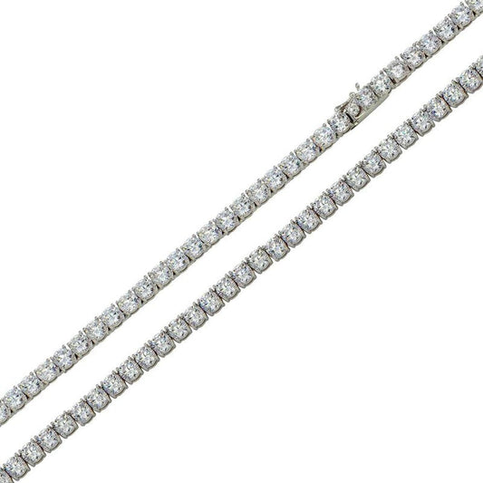 Rhodium Plated 925 Sterling Silver Moissanite Stone 3mm Tennis Necklace - MGMN00016 SPI