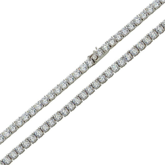 Rhodium Plated 925 Sterling Silver Moissanite Stone 4mm Tennis Necklace - MGMN00017 SPI