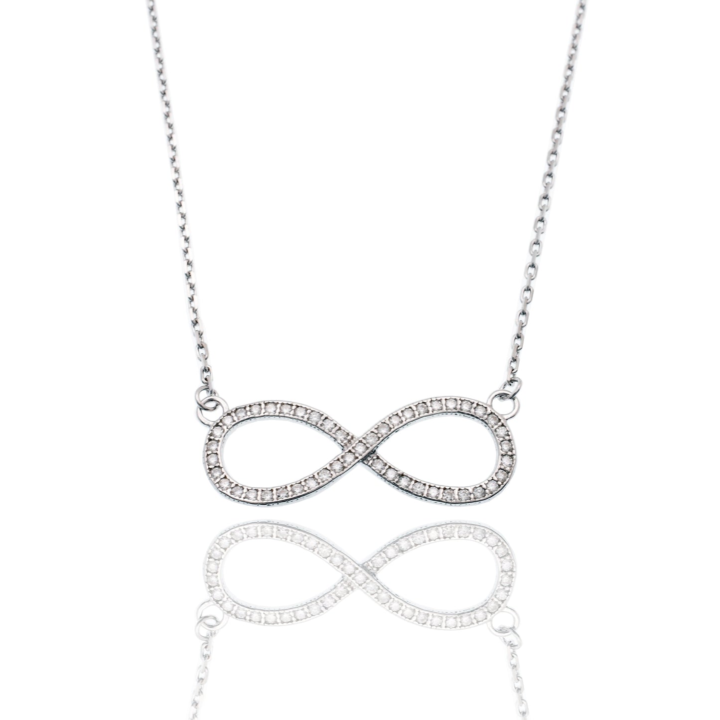 Rhodium Plated 925 Sterling Silver Infinity Moissanite Stone Adjustable Necklace - MGMN00019 Fantastic Jewelry NYC