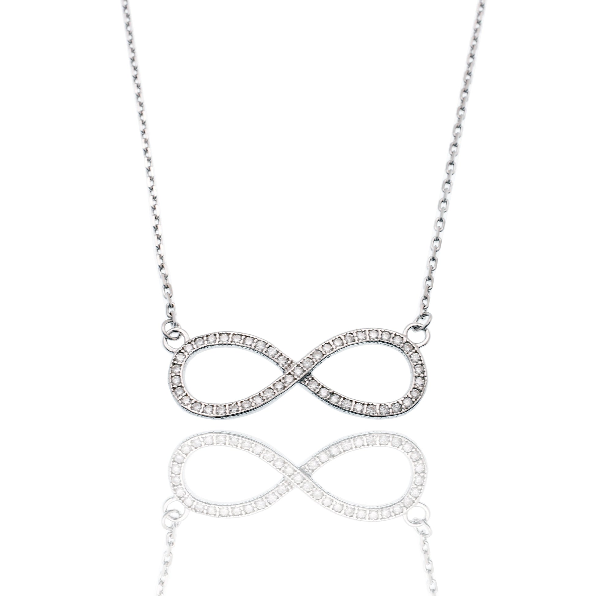 Rhodium Plated 925 Sterling Silver Infinity Moissanite Stone Adjustable Necklace - MGMN00019 Fantastic Jewelry NYC