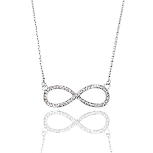 Rhodium Plated 925 Sterling Silver Infinity Moissanite Stone Adjustable Necklace - MGMN00019 Fantastic Jewelry NYC