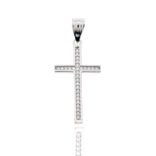 Rhodium Plated 925 Sterling Silver Moissanite Cross 14.2mm x 27mm Pendant - MGMN00022 Fantastic Jewelry NYC