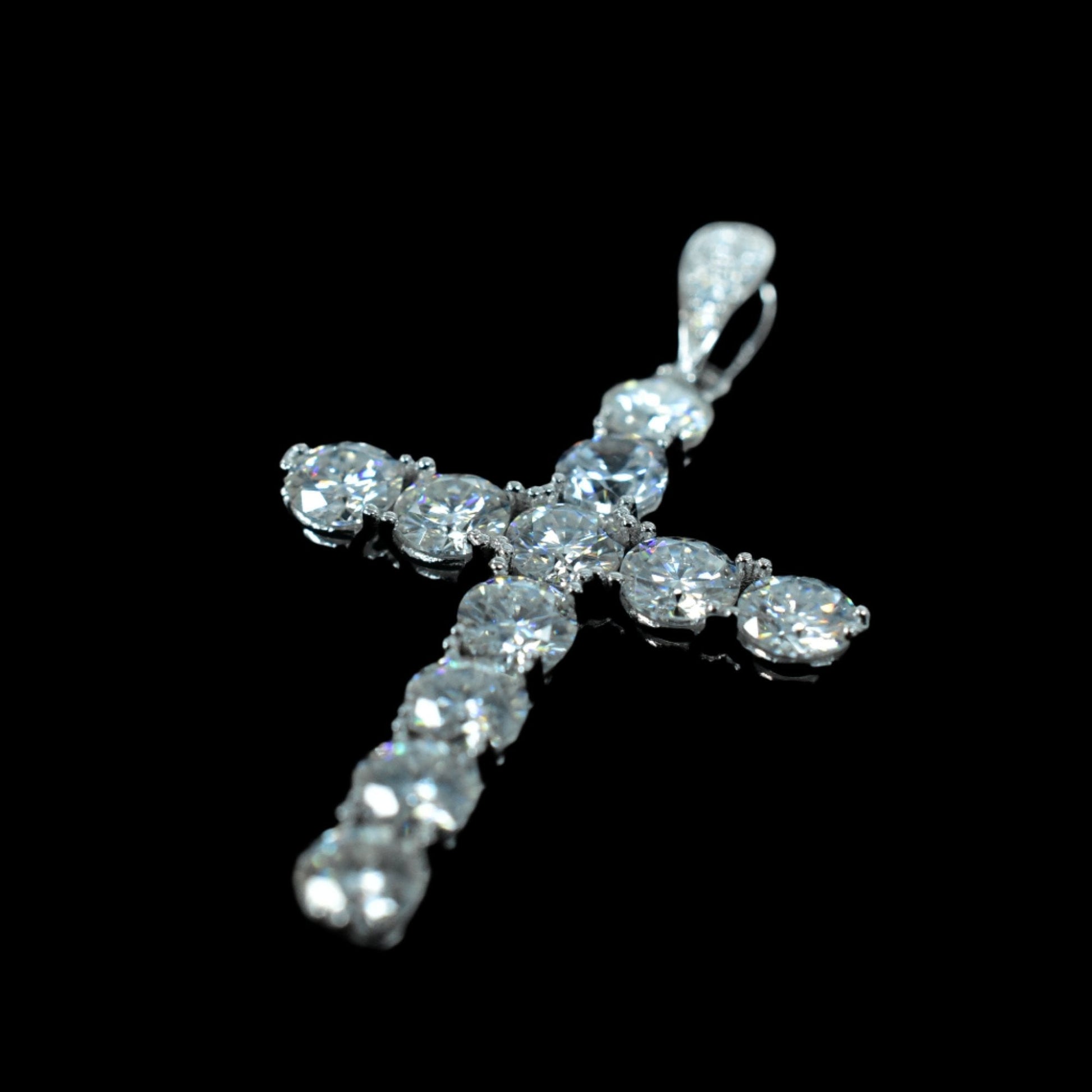 Rhodium Plated 925 Sterling Silver Moissanite Cross Pendant - MGMP00173 Fantastic Jewelry NYC