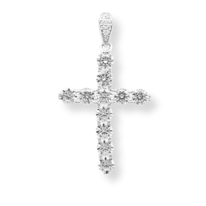 Rhodium Plated 925 Sterling Silver Moissanite Cross Pendant - MGMP00173 Fantastic Jewelry NYC