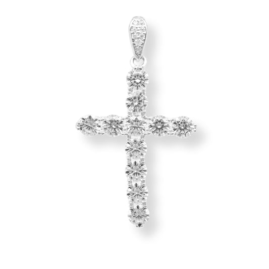 Rhodium Plated 925 Sterling Silver Moissanite Cross Pendant - MGMP00173 Fantastic Jewelry NYC