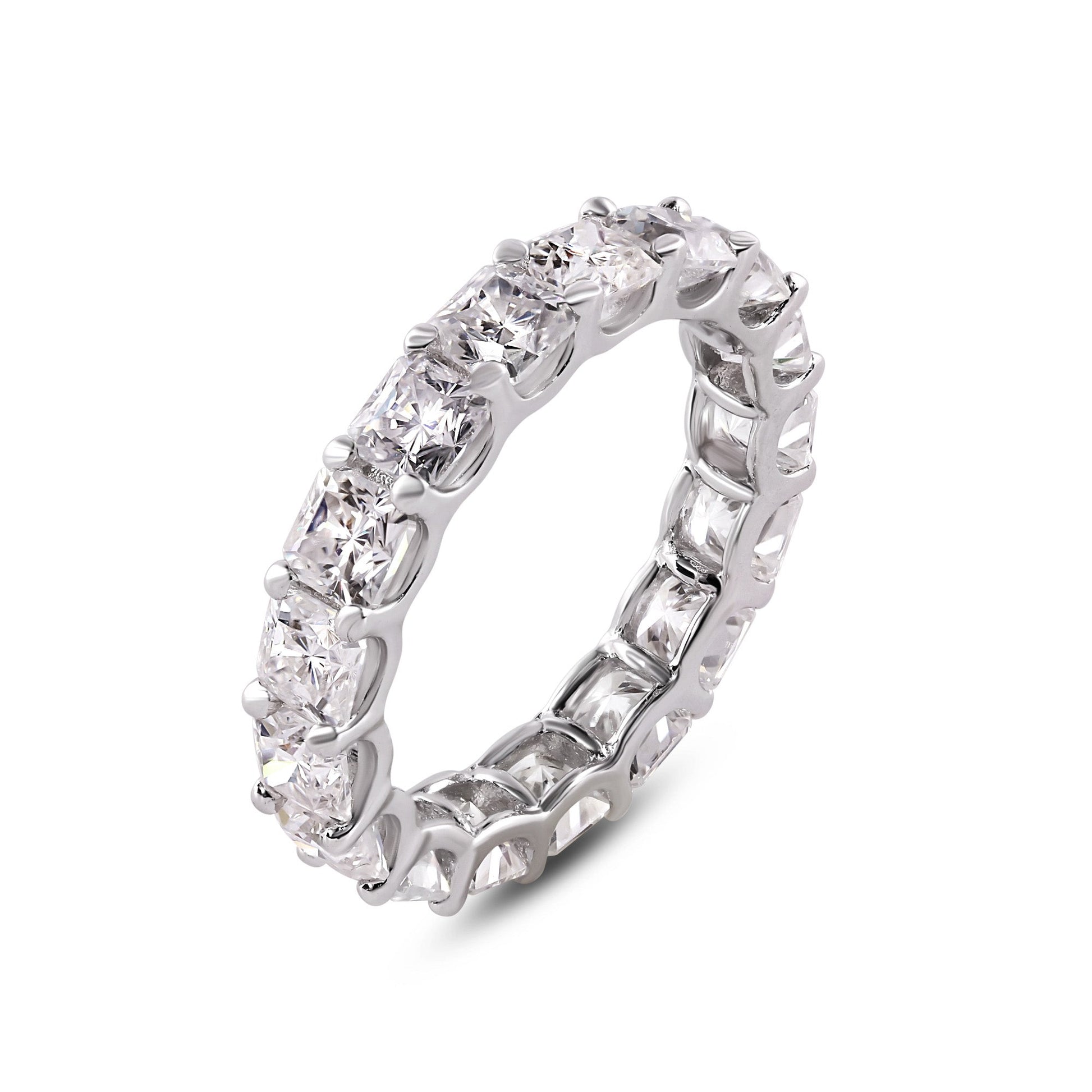 Rhodium Plated 925 Sterling Silver Moissanite 3.8mm Eternity Band Ring - MGMR00006 SPI