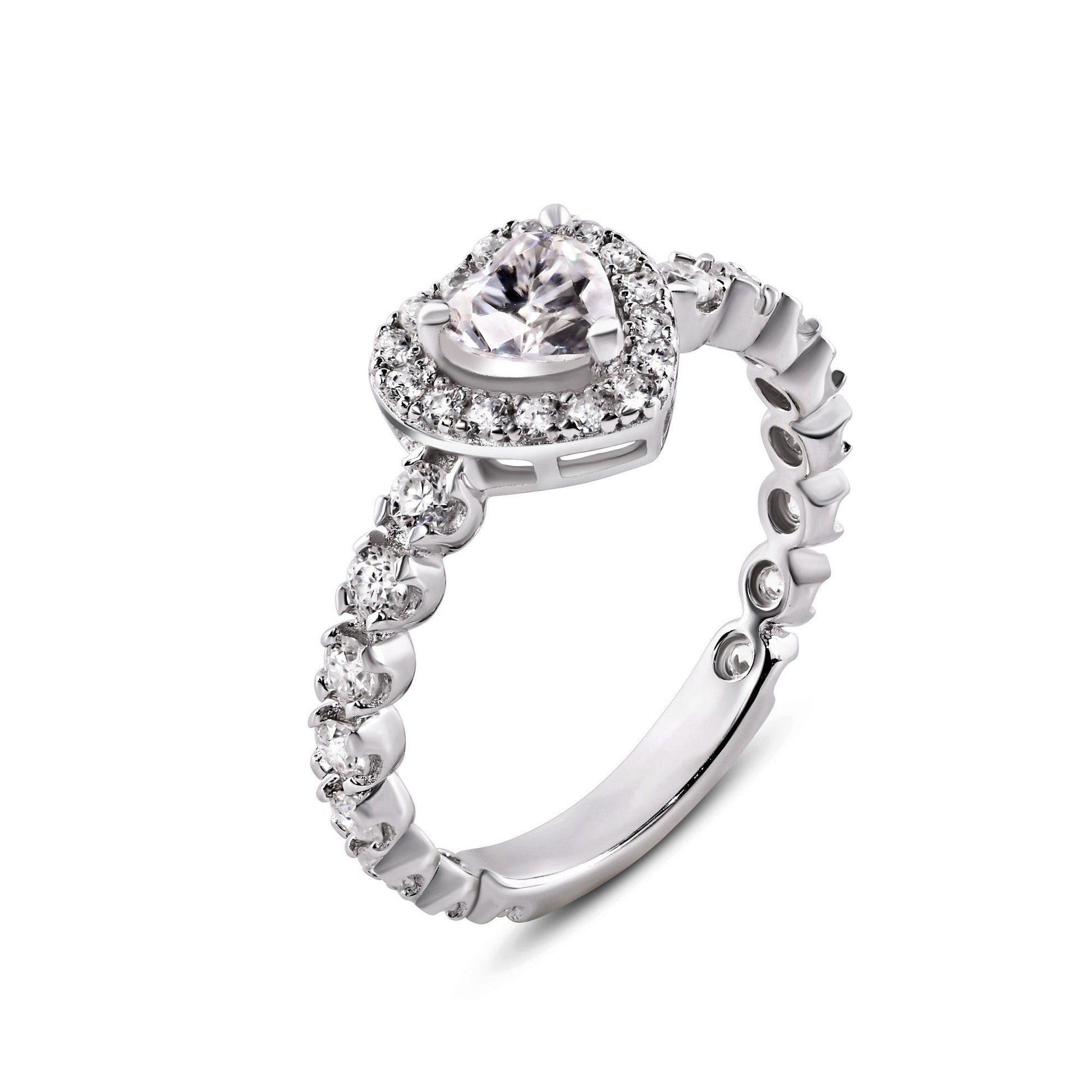 Rhodium Plated 925 Sterling Silver Moissanite Stone Heart Ring - MGMR00008 SPI