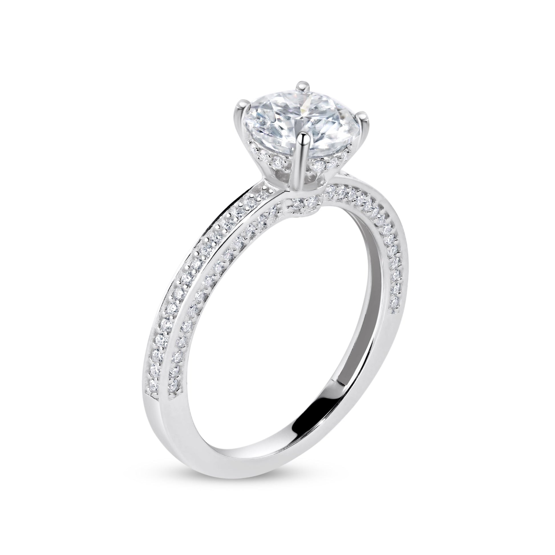 Rhodium Plated 925 Sterling Silver Moissanite Stone Engagement Ring - MGMR00009 SPI