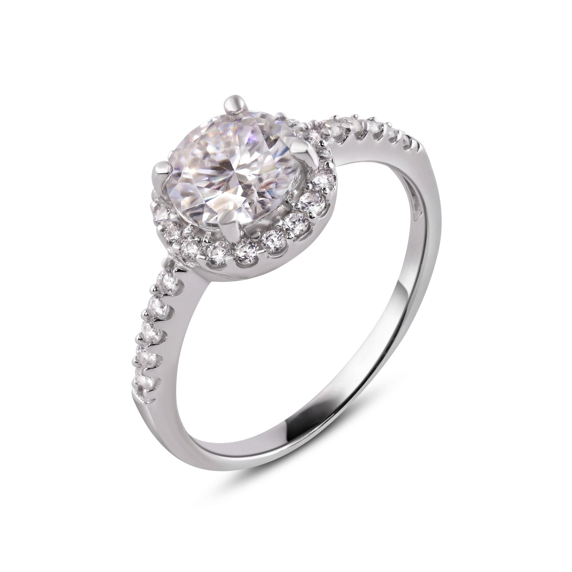 Rhodium Plated 925 Sterling Silver Moissanite Stone Engagement Halo Ring - MGMR00010 SPI