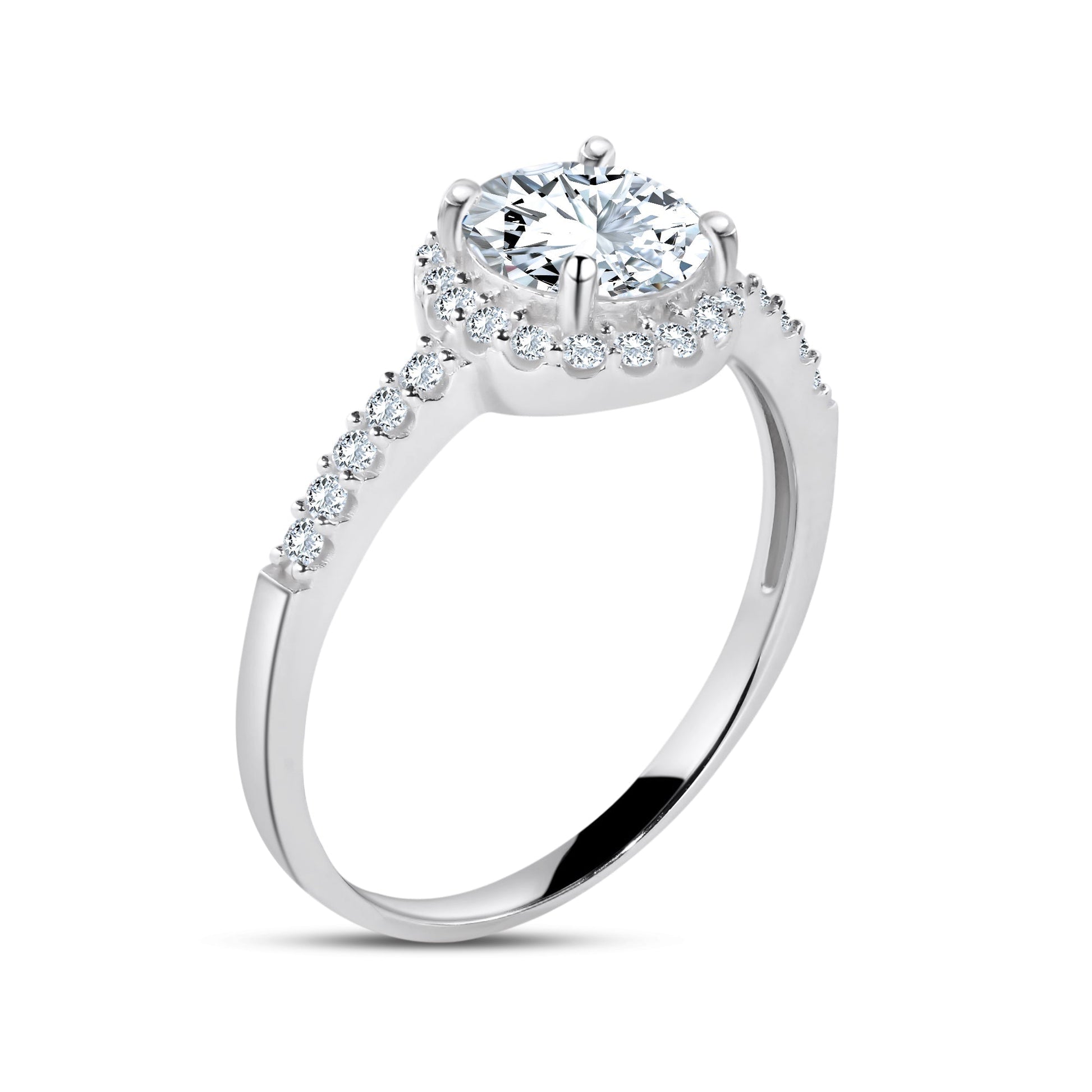 Rhodium Plated 925 Sterling Silver Moissanite Stone Engagement Halo Ring - MGMR00010 SPI