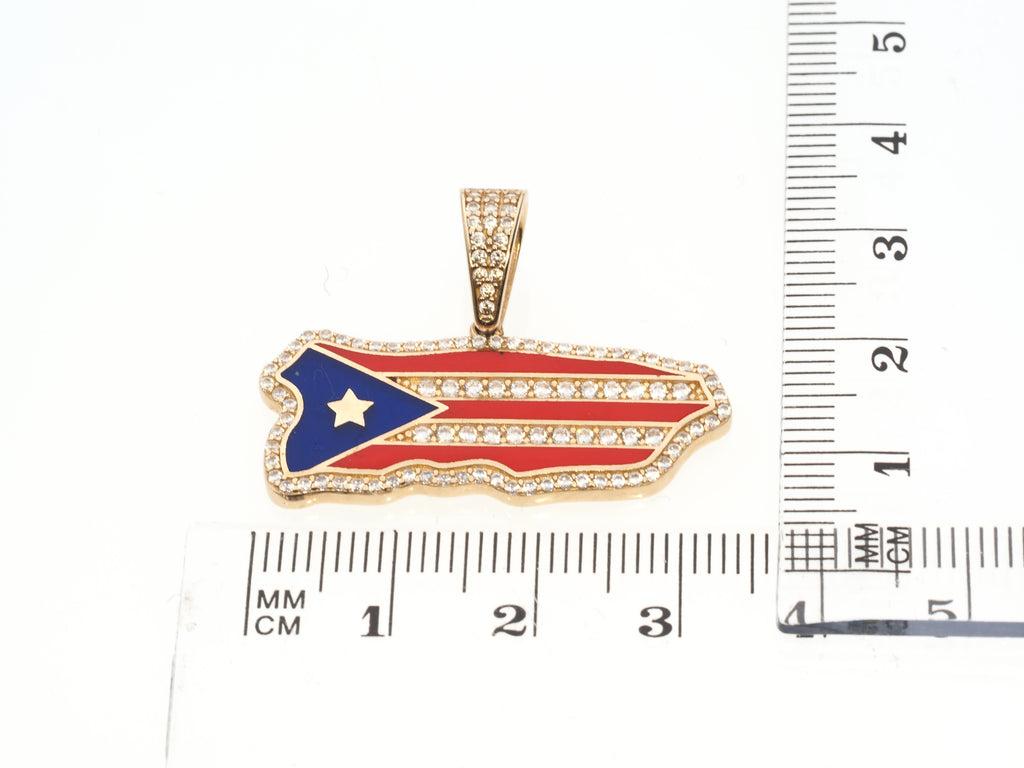 Puerto Rico Map-Flag Pendant | 14K Gold With Cz - Fantastic Jewelry NYC