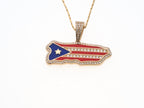 Puerto Rico Map-Flag Pendant | 14K Gold With Cz - Fantastic Jewelry NYC