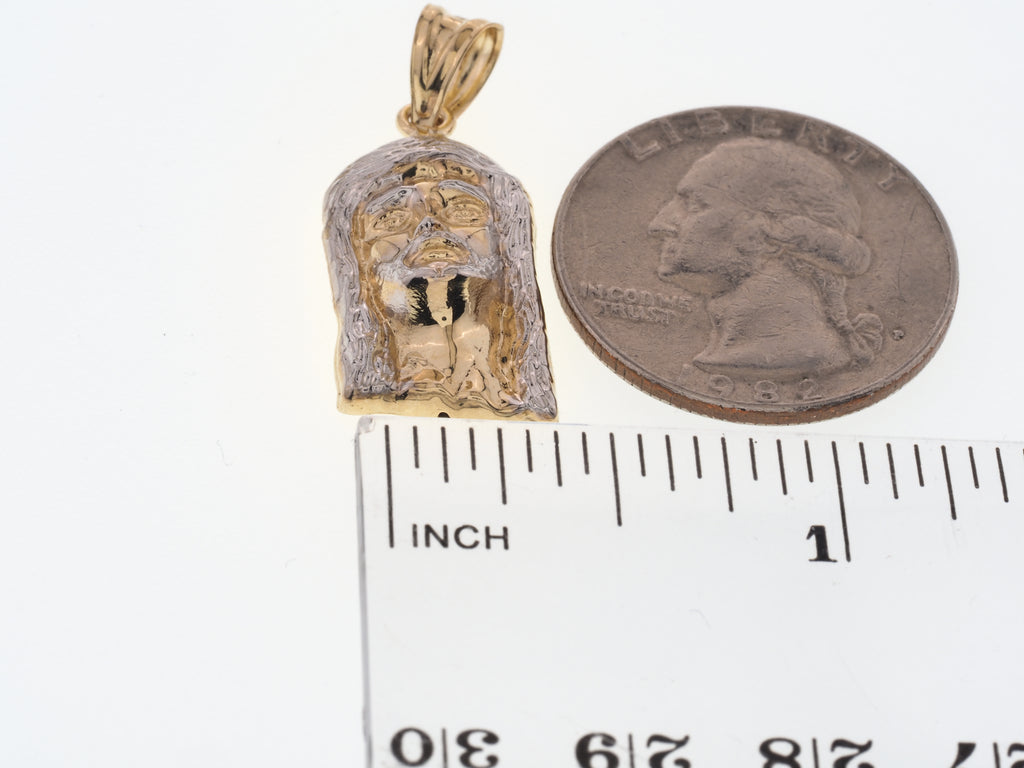 14K Gold Two-Tone Diamond-Cut Jesus Face Pendant