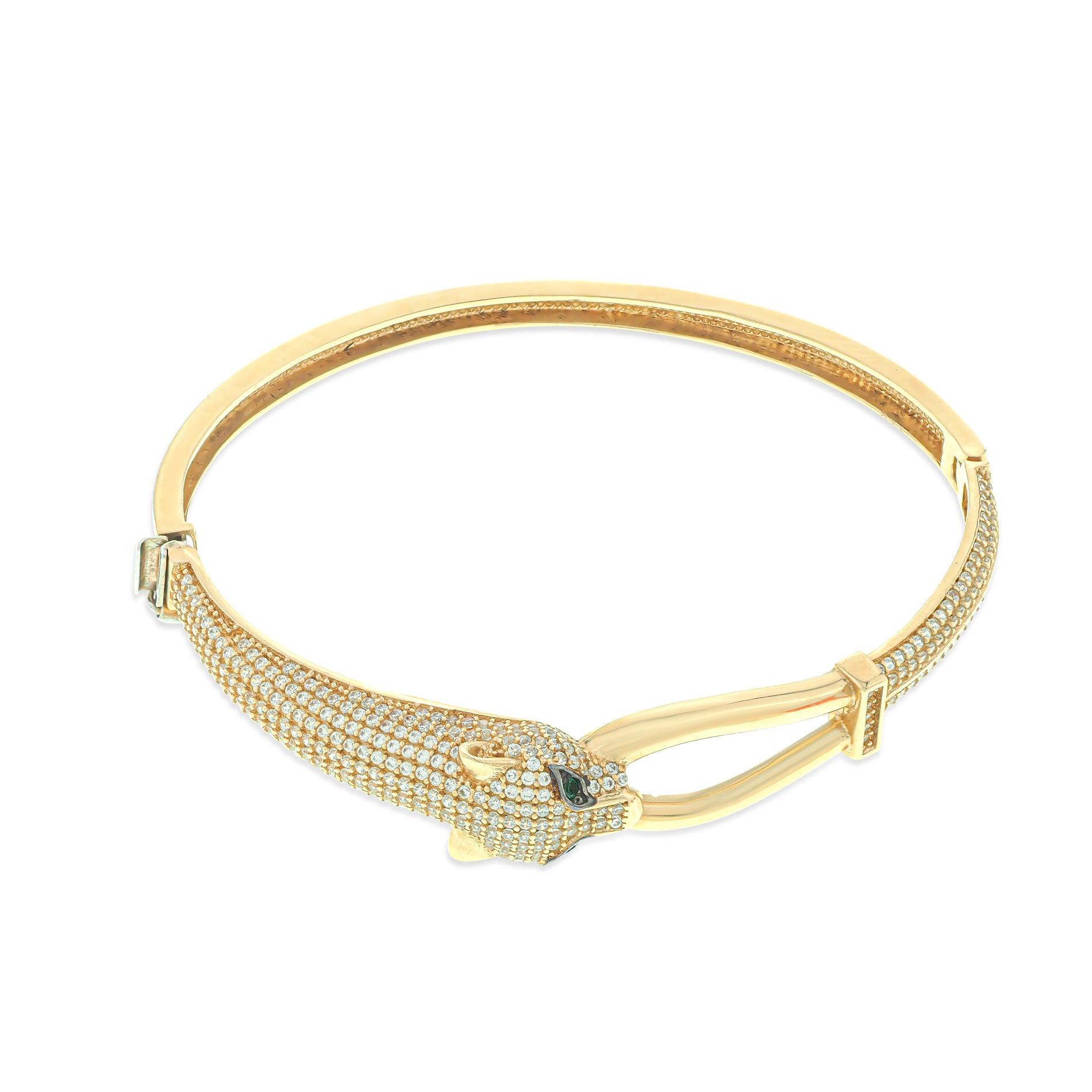 Leopard Head Bangles bracelet 14K Gold With CZ Fantastic Jewelry NYC