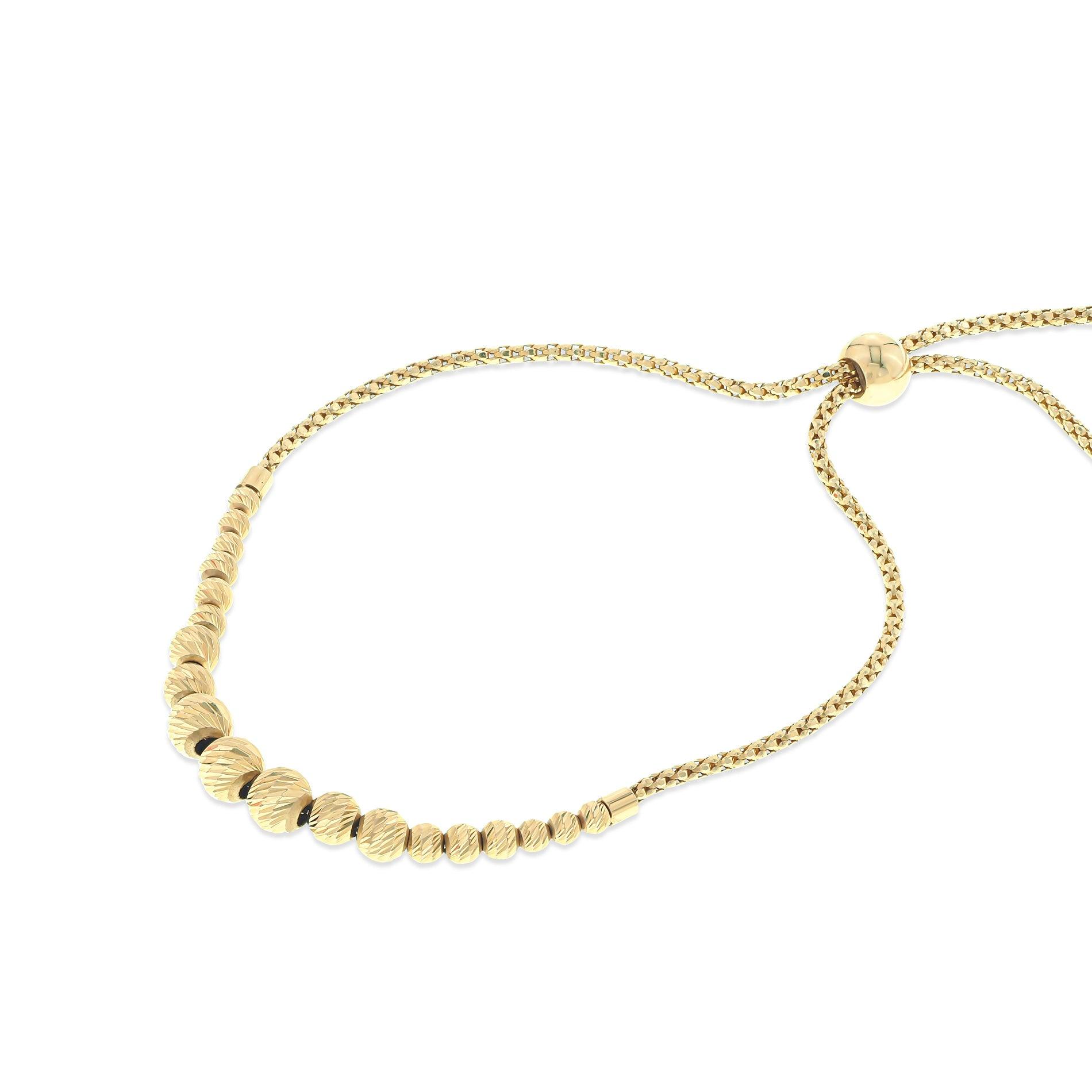 Charm Bracelet for Women with Bead String in 14k Gold, Adjustable Fantastic Jewelry NYC