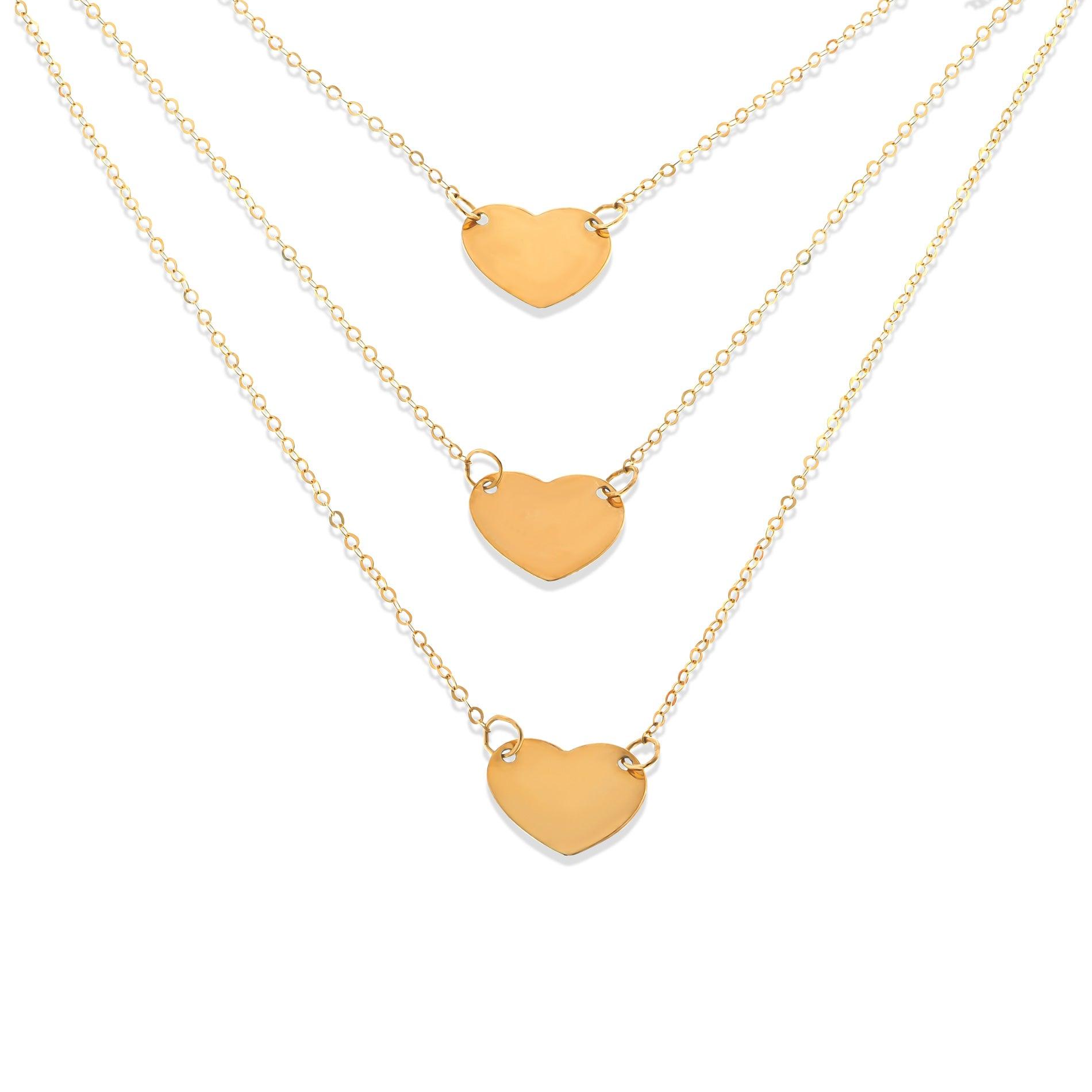 Triple Strand Puffed Heart Chain Necklace | 14K Gold With Cz Fantastic Jewelry NYC