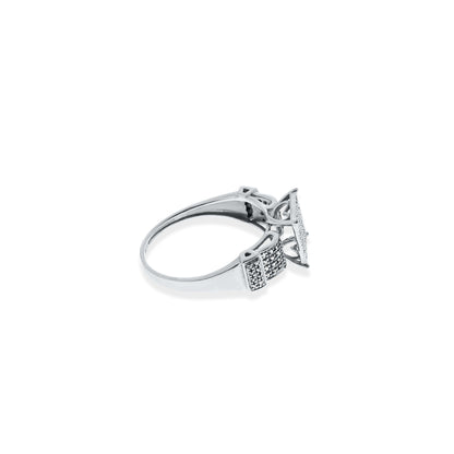 White Gold Round Cut Pave CZ Engagement Fashion Ring| 10K Gold With Cz