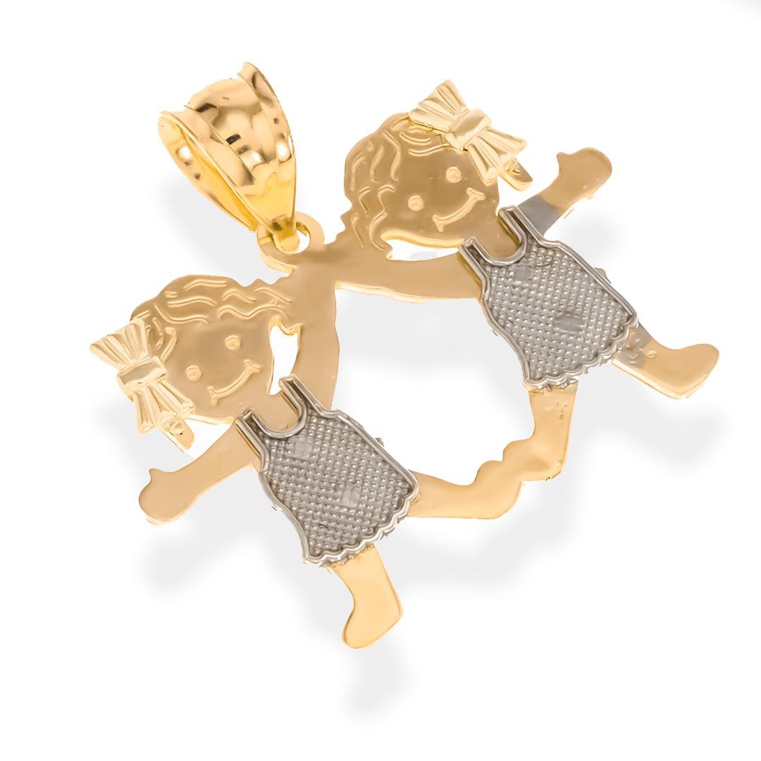 Real Gold 14K TRI-COLOR GIRL & GIRL  Pendant | 14K Gold