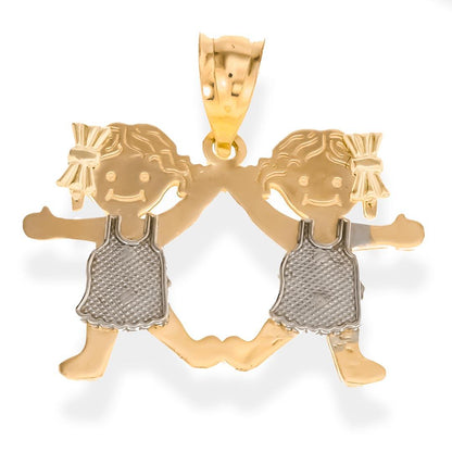 Real Gold 14K TRI-COLOR GIRL & GIRL  Pendant | 14K Gold