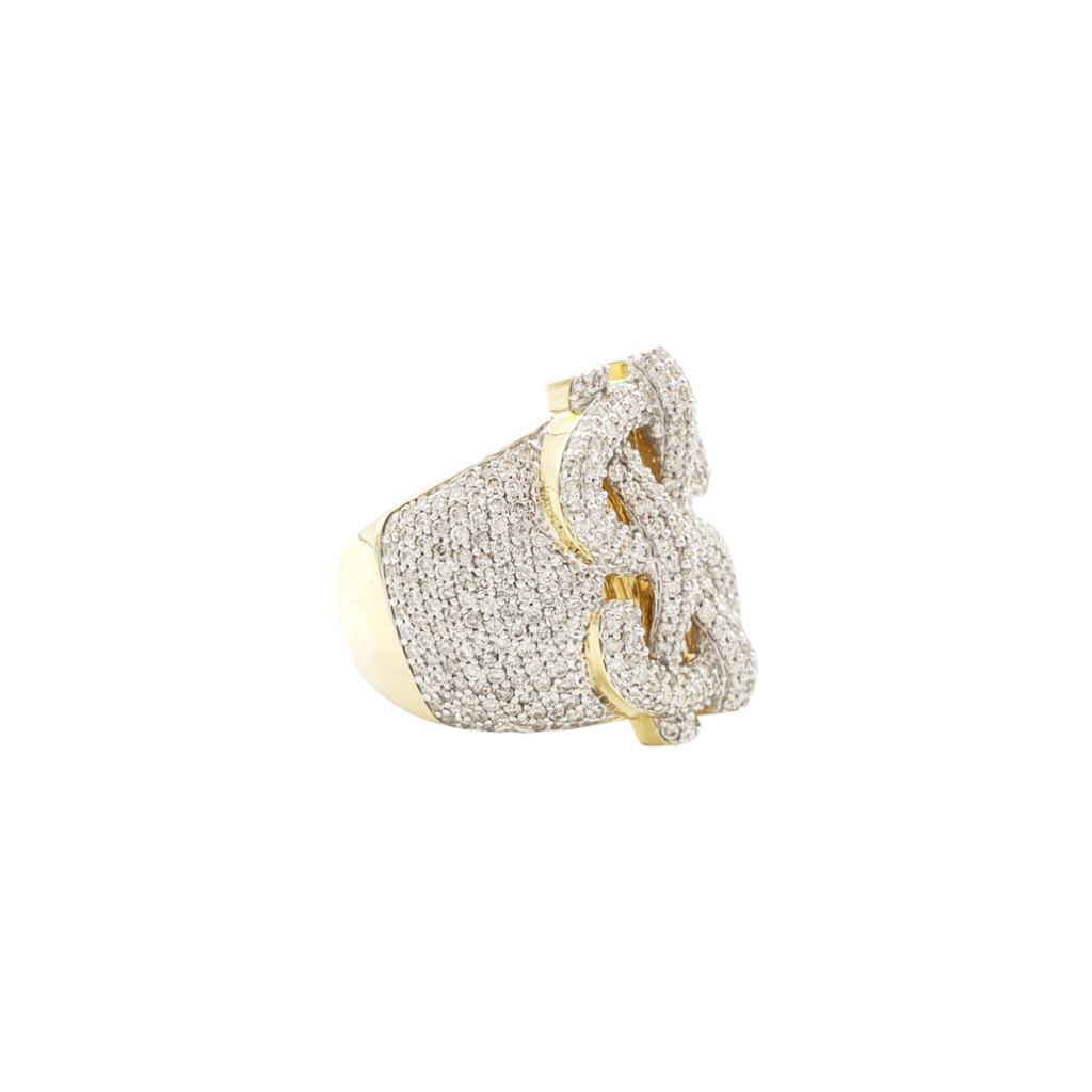 Anillo con signo de dólar de oro amarillo de 14K con diamantes naturales – vista lateral, 3,40 ct