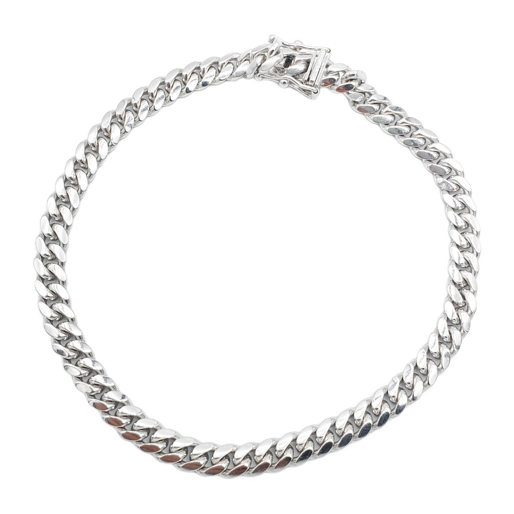 14K White Gold- Solid Miami Cuban Bracelet Fantastic NYC