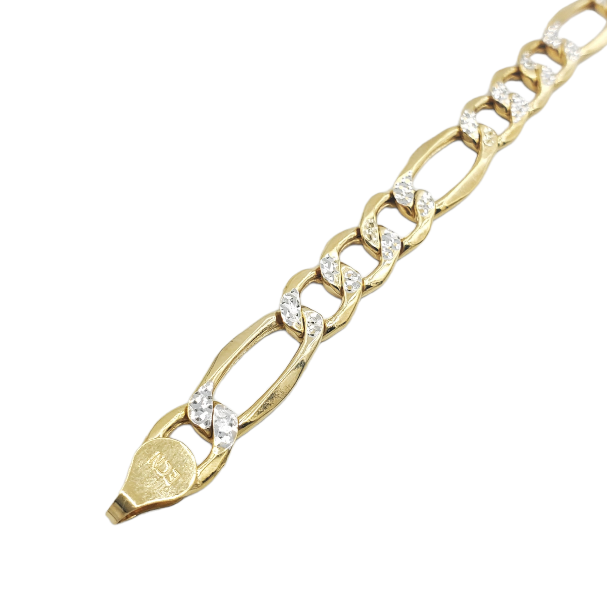 14K Yellow Gold Diamond Cut (Pave) - Hollow Figaro Bracelet Fantastic NYC
