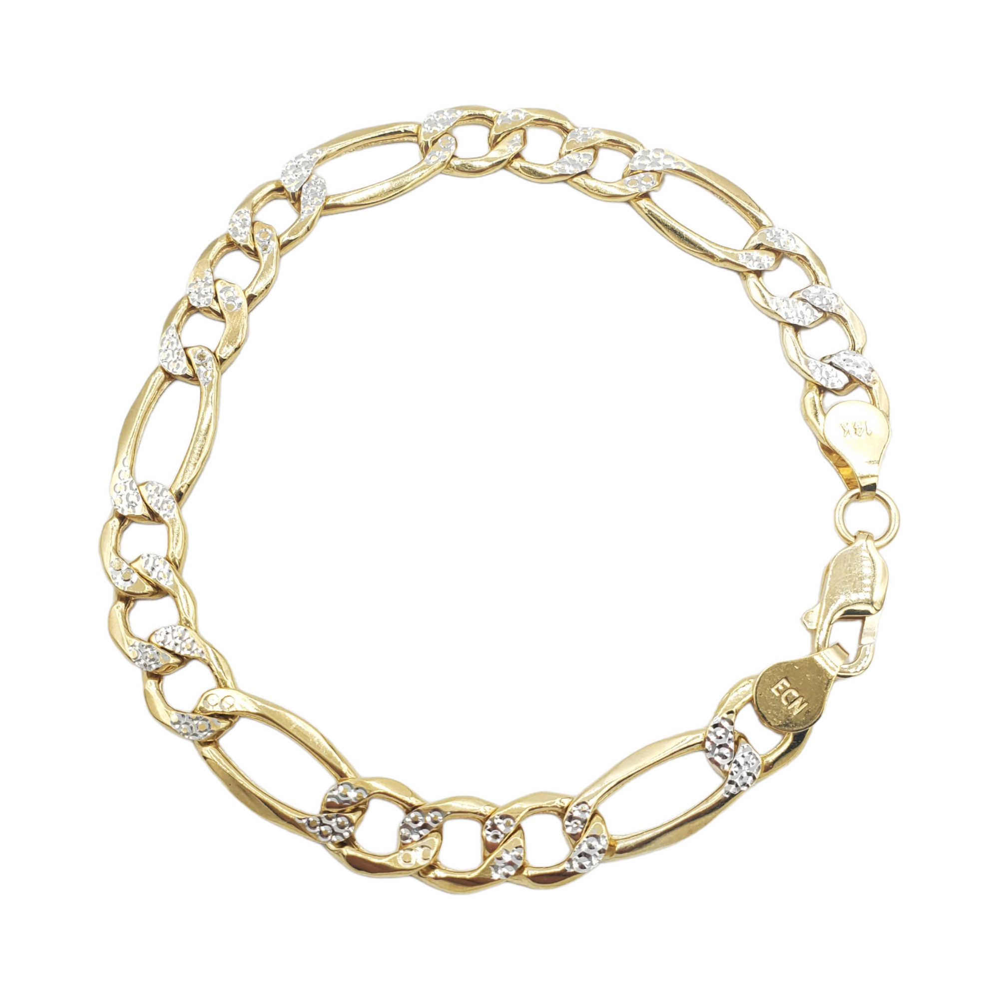 14K Yellow Gold Diamond Cut (Pave) - Hollow Figaro Bracelet Fantastic NYC