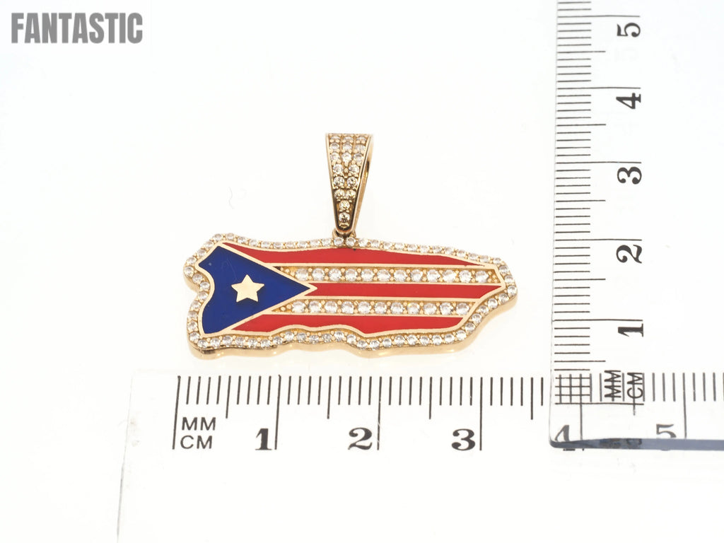 Puerto Rico Map-Flag Pendant | 14K Gold With Cz - Fantastic Jewelry NYC