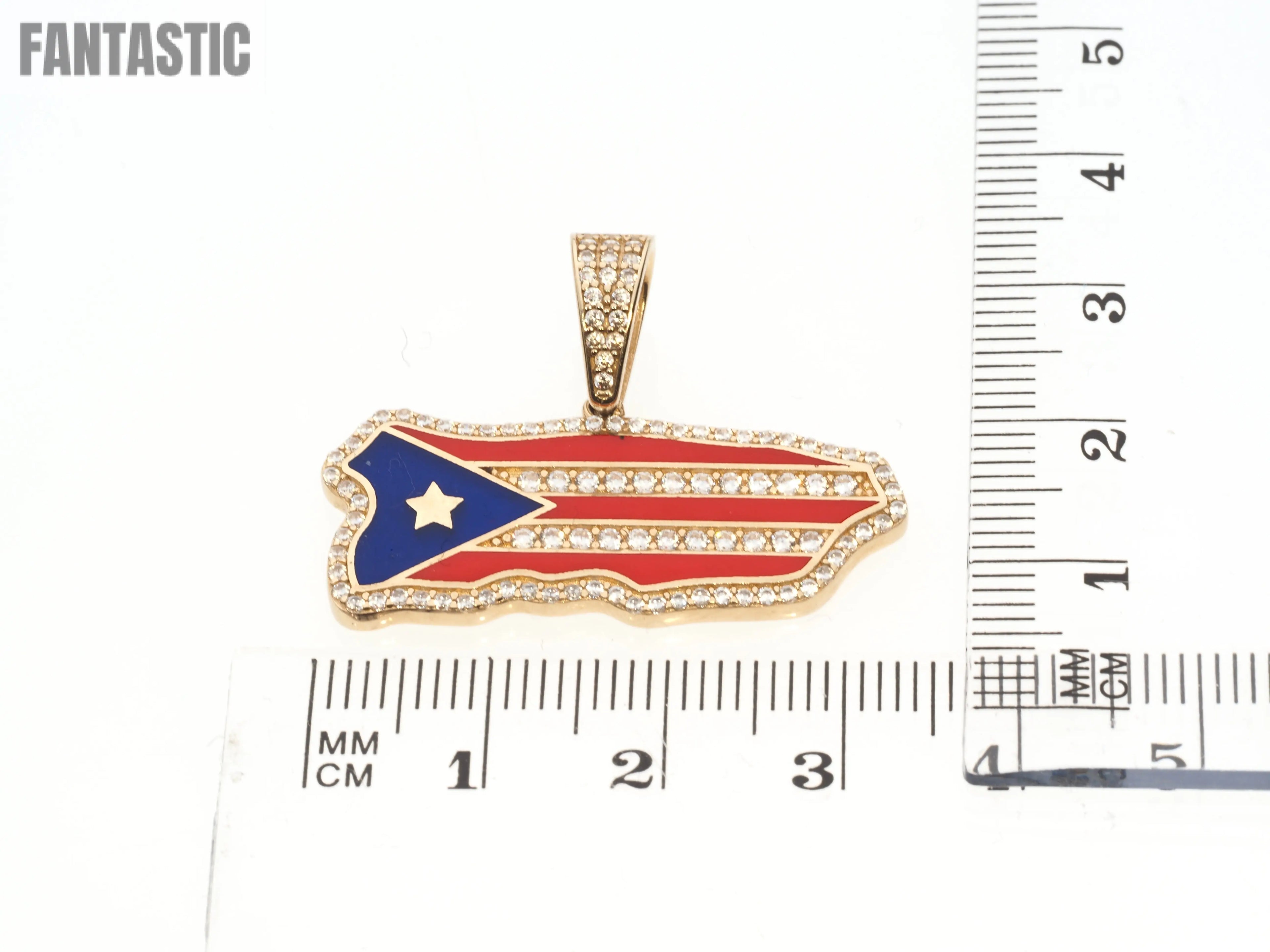 Puerto Rico Map-Flag Pendant | 14K Gold With Cz - Fantastic Jewelry NYC