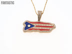 Puerto Rico Map-Flag Pendant | 14K Gold With Cz - Fantastic Jewelry NYC