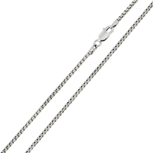 Rhodium Plated 925 Sterling Silver Round Box 050 Chain or Bracelet 2.6mm - CH218 RH SPI