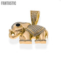 Colgante de elefante de oro real de 14 quilates | Con circonita cúbica