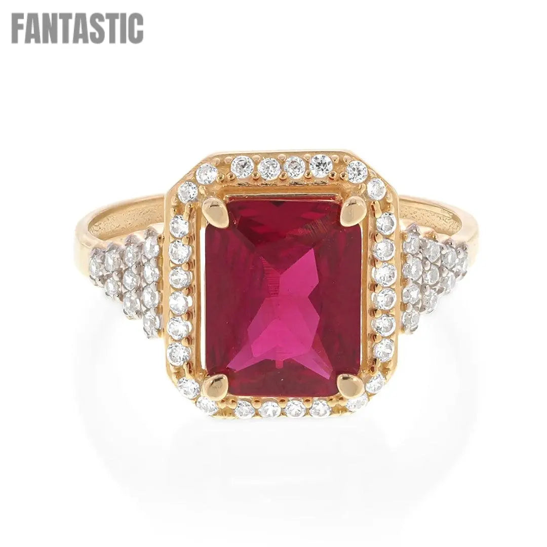 Red Ruby Accents Ring | 14K Gold With Cz Fantastic Jewelry NYC