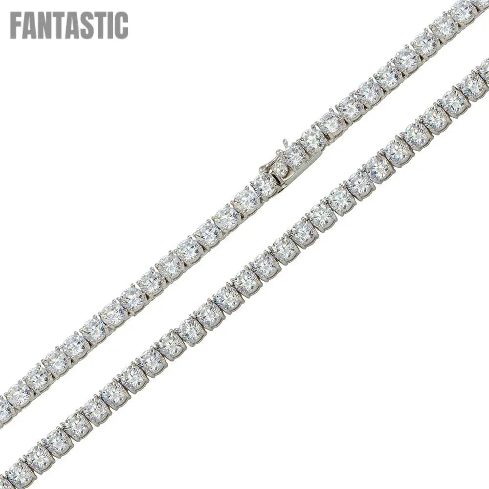 Rhodium Plated 925 Sterling Silver Round CZ Link Chains 4mm - CHCZ108 RH Fantastic NYC