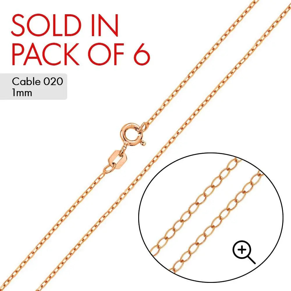 Rose Gold Plated Cable 020 Chain 1mm (6-Pack) - CH170 RGP Fantastic NYC