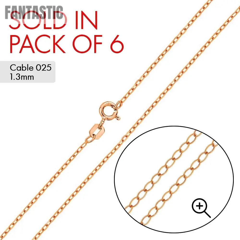 Rose Gold Plated Cable 025 Chain 1.3mm (6-Pack) - CH171 RGP Fantastic NYC