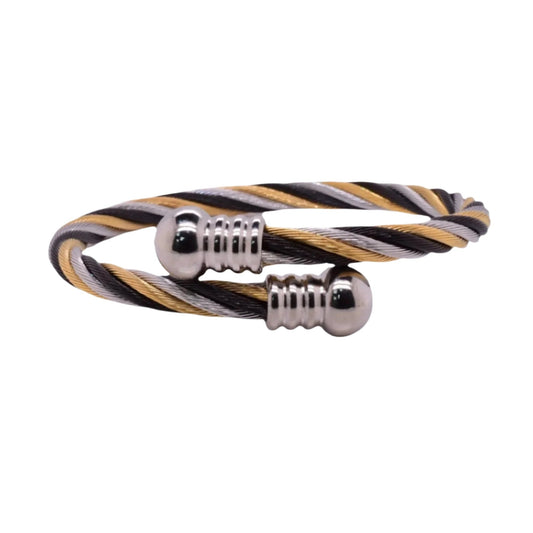Stainless Steel 3 Toned Cable Steel Round Ball Ending 4.5mm Bangle - SBB00008 Fantastic Jewelry NYC