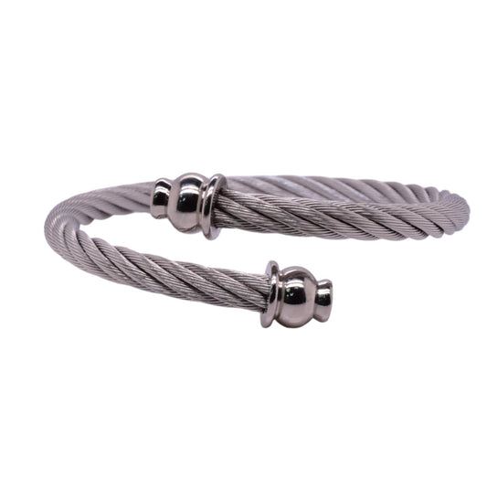 Stainless Steel Silver Ball Flat Top Ending Cable 5mm Bangle - SBB00013 Fantastic Jewelry NYC