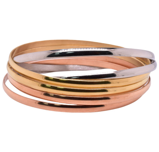 Stainless Steel 3 Toned 7 Day 3.5mm Bangle - SBB00024 Fantastic Jewelry NYC