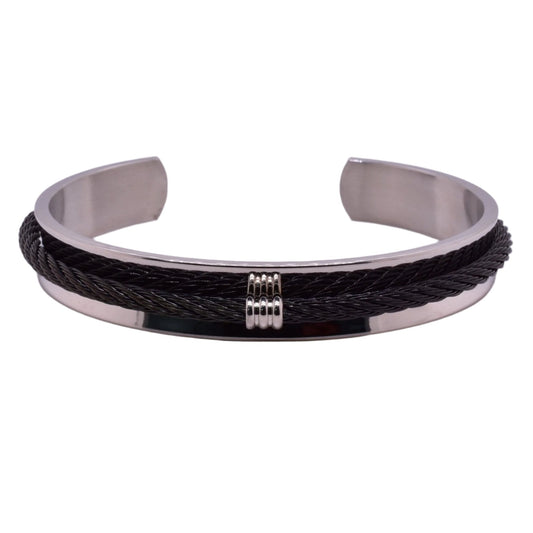 Stainless Steel Cuffed Black Cable 10mm Bangle - SBB00027 Fantastic Jewelry NYC