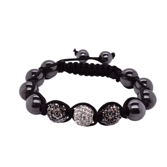 Stainless Steel Clear and Black Crystal Hematite Shamballa Corded Bracelet - SBB00039 Fantastic Jewelry NYC