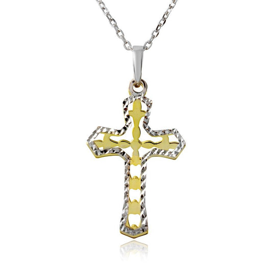 Gold and Rhodium Plated 925 Sterling Silver Double Cross Necklace - SOP00002 SPI