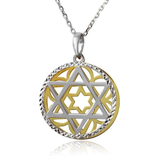 Gold and Rhodium Plated 925 Sterling Silver Star of David Medallion Necklace - SOP00009 SPI