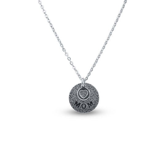 Rhodium Plated 925 Sterling Silver Mom and Heart Cutout Necklace Pendant - SOP00178 SPI