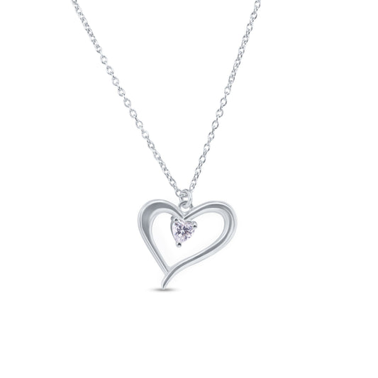 Rhodium Plated 925 Sterling Silver Heart Clear CZ Necklace Pendant - SOP00181 SPI