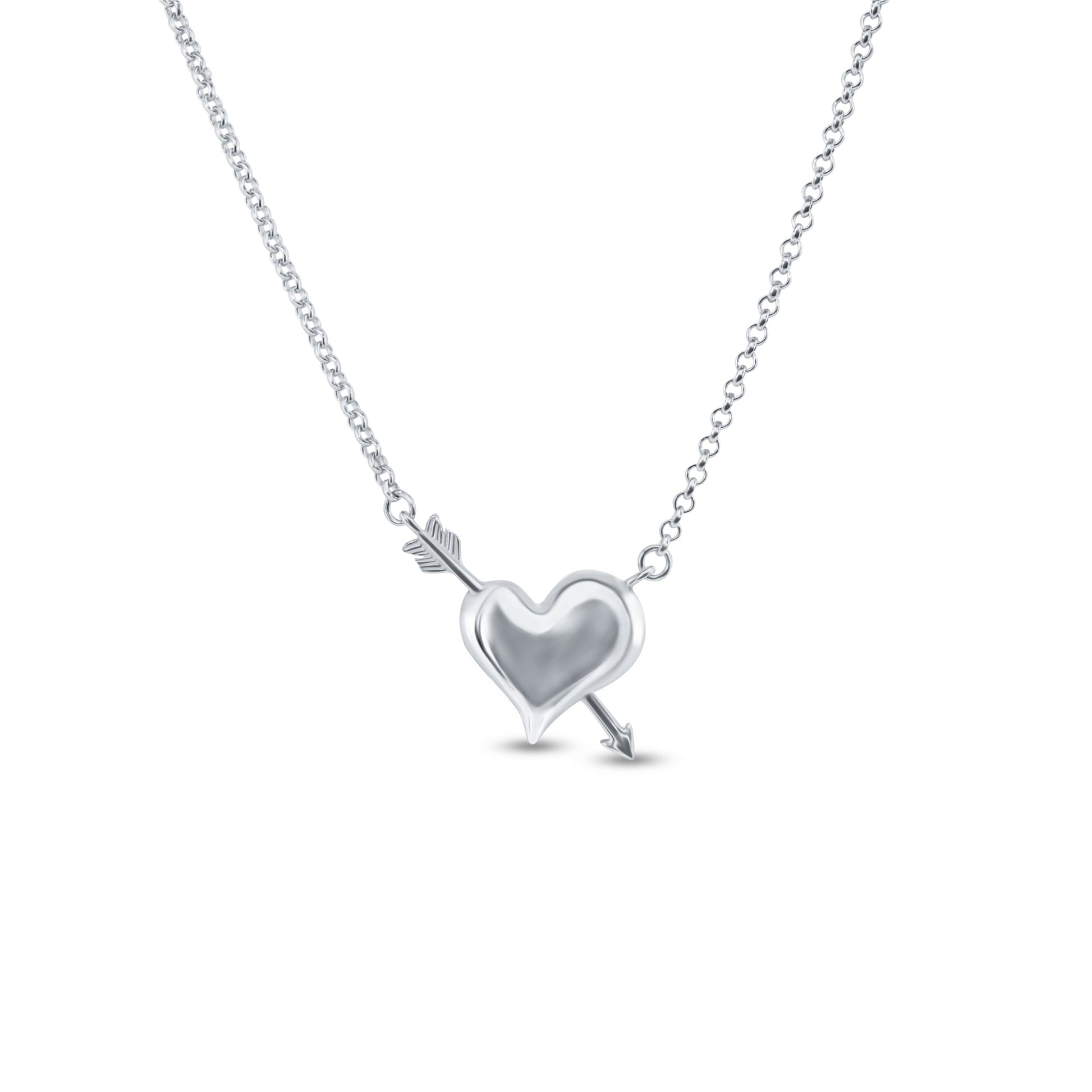 Rhodium Plated 925 Sterling Silver Valentine Heart Necklace Pendant - SOP00182 SPI