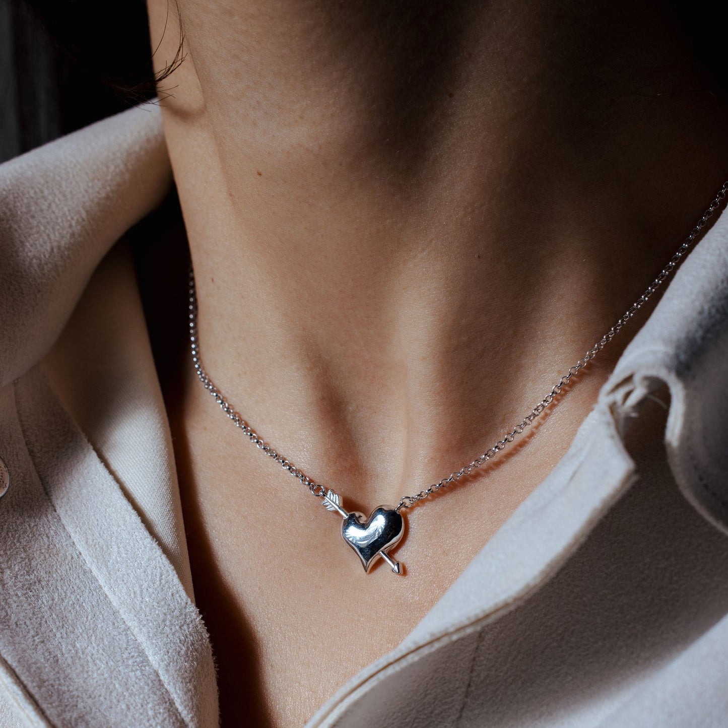 Rhodium Plated 925 Sterling Silver Valentine Heart Necklace Pendant - SOP00182 SPI